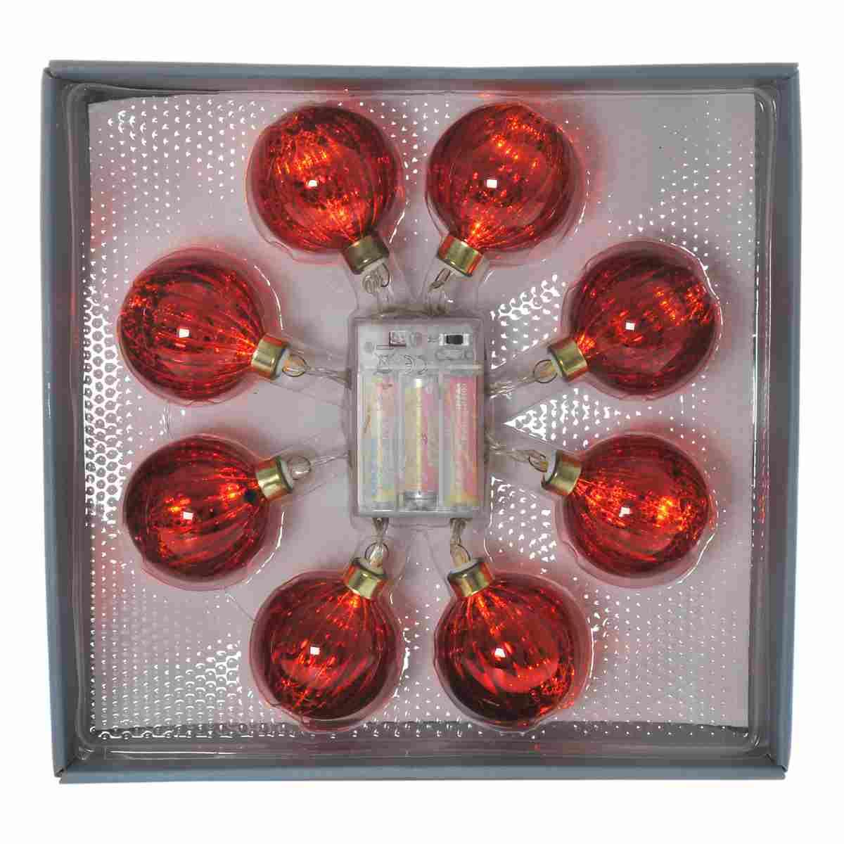 Pallina Natale cm.6 Luci int. LED Rosse Set pz.pz.8 Batteria |Inge's Glass