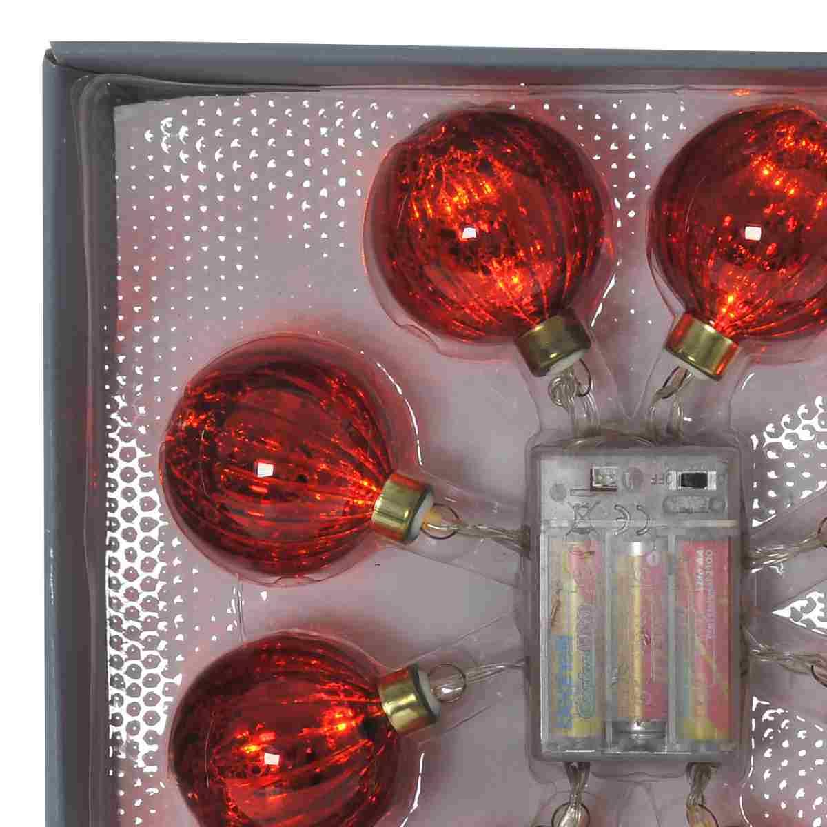 Pallina Natale cm.6 Luci int. LED Rosse Set pz.pz.8 Batteria |Inge's Glass