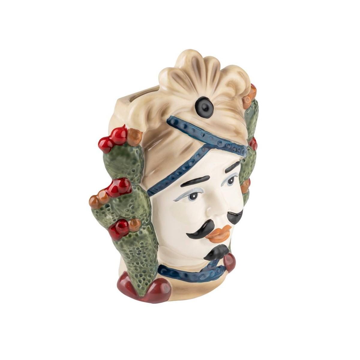 Vaso Porcellana Testa Moro Re Cactus Appendino cm.14 | Montemaggi