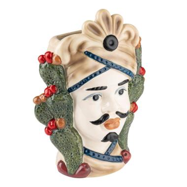 Vaso Porcellana Testa Moro Re Cactus Appendino cm.26 | Montemaggi