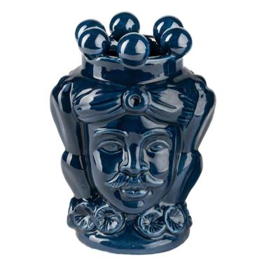 Vaso Porcellana Testa Moro Re Blu cm.8x14 | Montemaggi