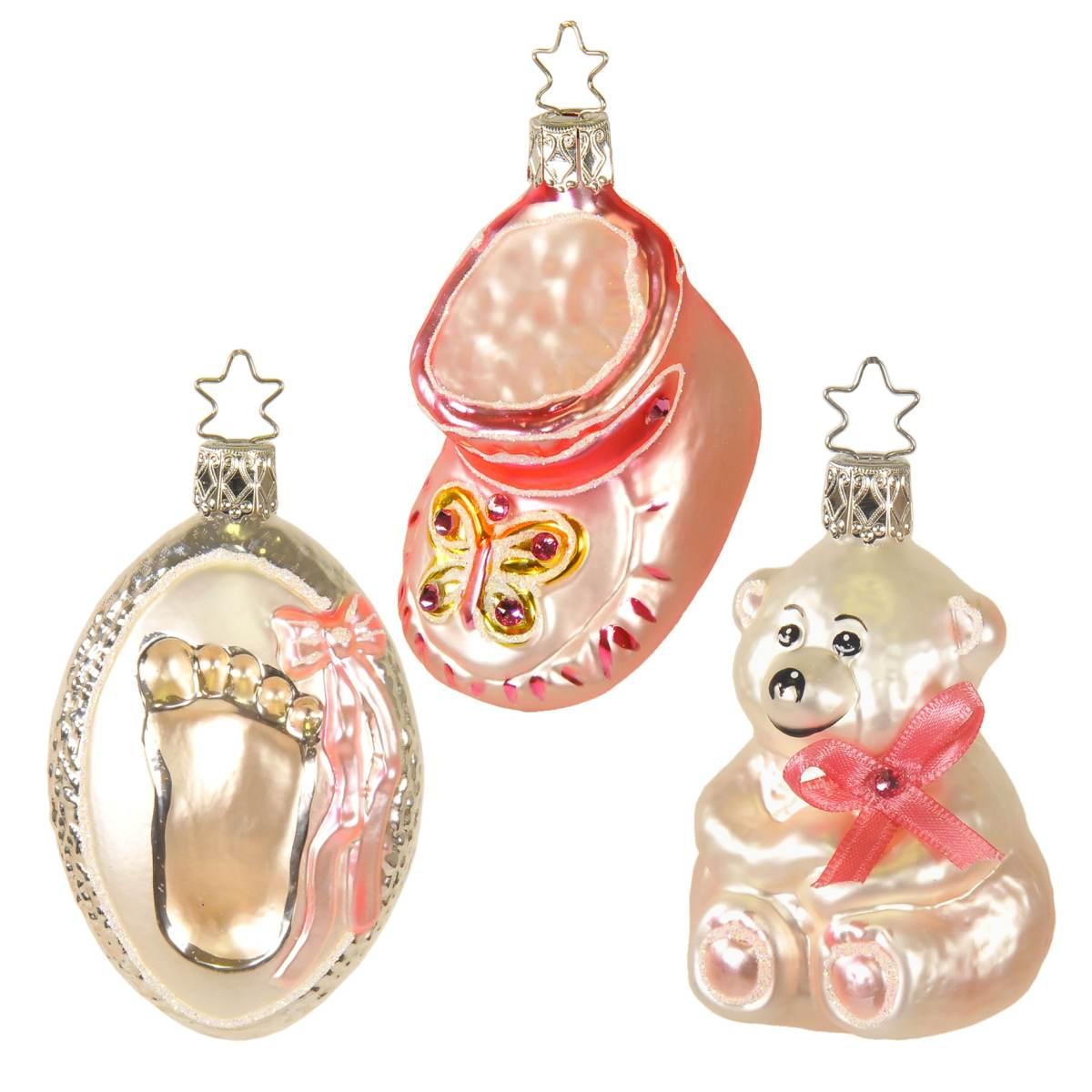 Pallina Natale Vetro Collezione Nascita Rosa Set pz.3 |Inge's Glass