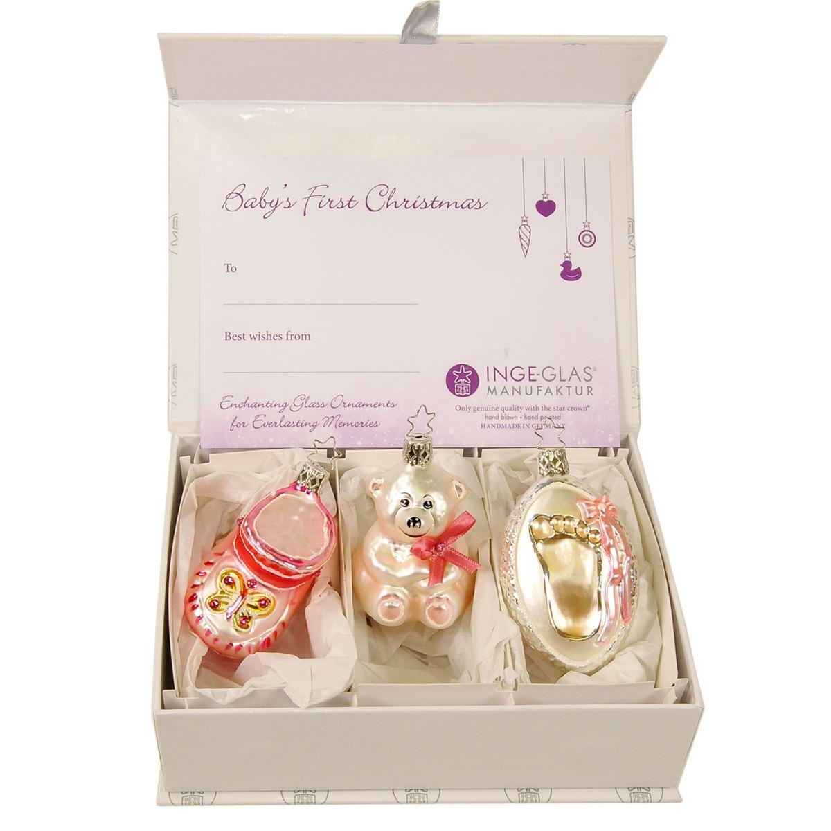 Pallina Natale Vetro Collezione Nascita Rosa Set pz.3 |Inge's Glass