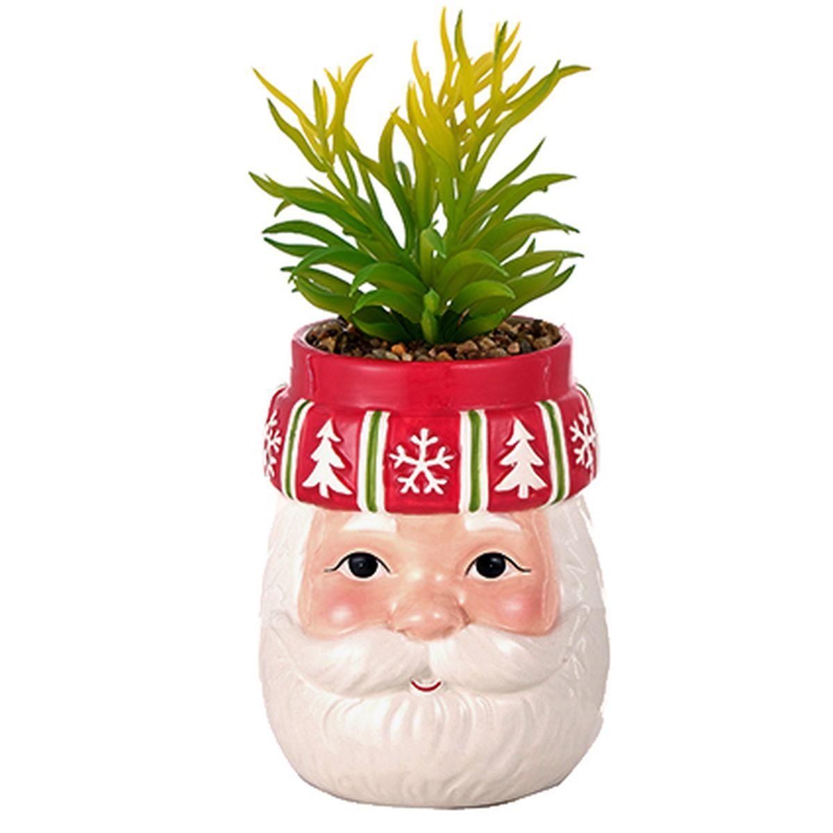 Vaso Natale Ceramica Babbo Natale con Pianta cm.25 |Montemaggi