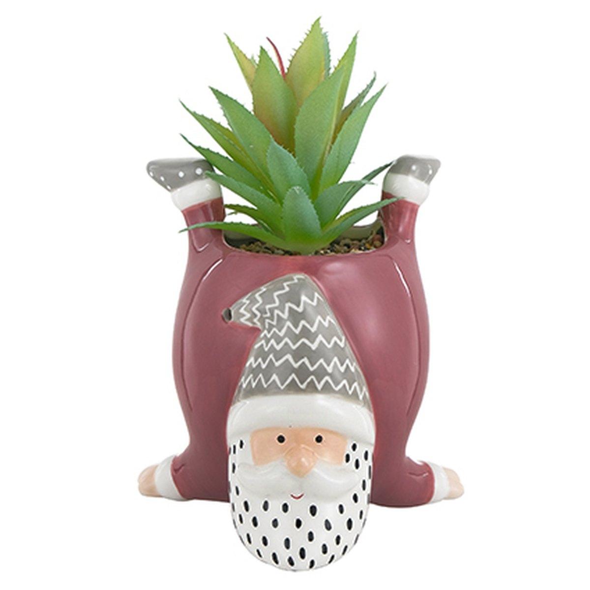 Vaso Natale Ceramica Babbo Natale Rosa con Pianta c22 |Montemaggi