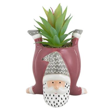 Vaso Natale Ceramica Babbo Natale Rosa con Pianta c22 |Montemaggi