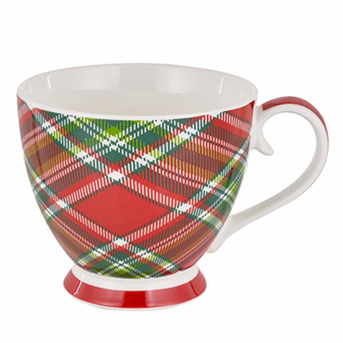 Tazza Natalizia Colazione Porcellana Tartan con Manico |Montemaggi