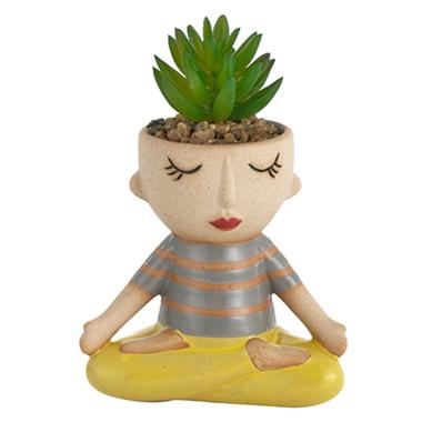 Vaso Ceramica Bimbo Yoga con Pianta cm.18 |Montemaggi