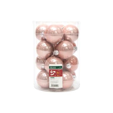 Pallina Natale Vetro cm.8 Rosa Cipria Lucido Set pz.16 |Silani