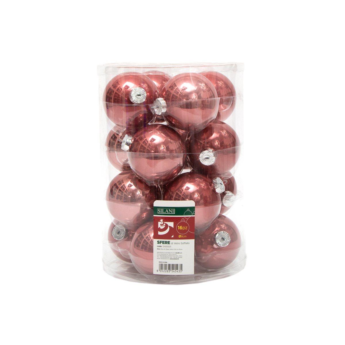 Pallina Natale Vetro cm.Ø8 Rosa Lucido Set pz.16 |Silani