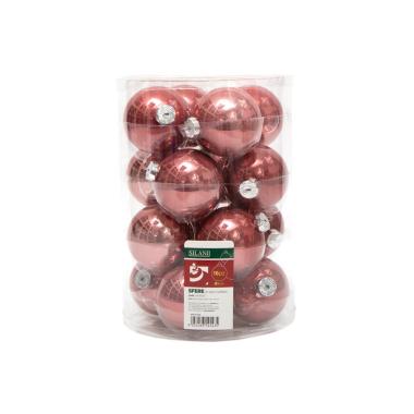 Pallina Natale Vetro cm.Ø8 Rosa Lucido Set pz.16 |Silani