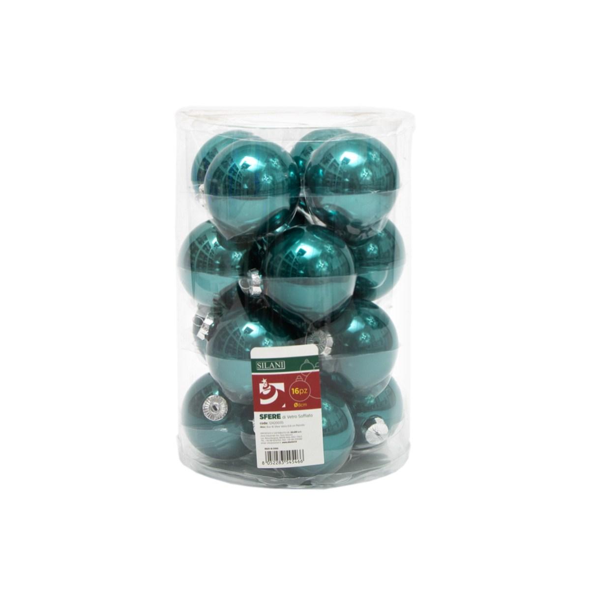 Pallina Natale Vetro cm.Ø8 Blu Petrolio Set pz.16 |Silani