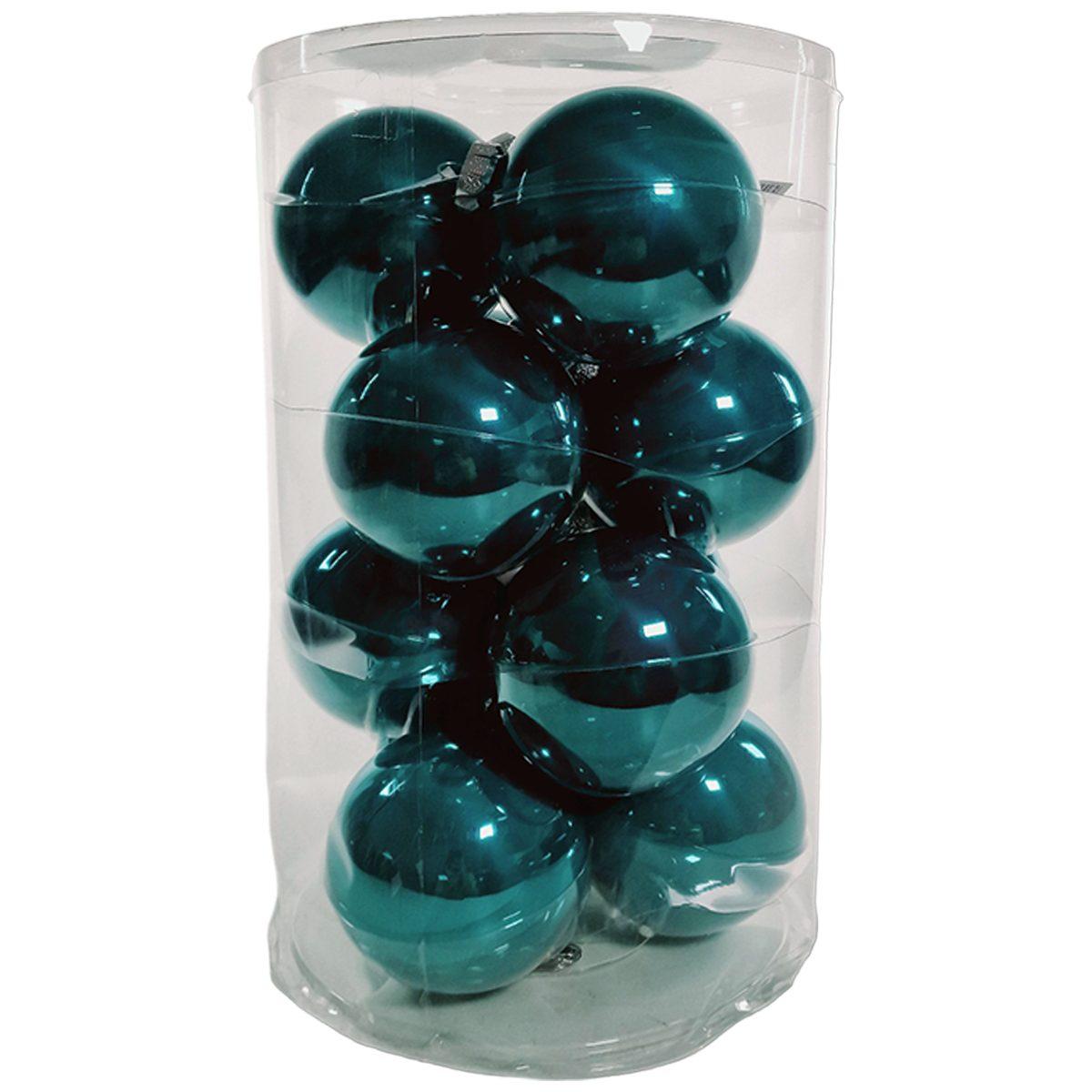 Pallina Natale Vetro cm.10 Blu Petrolio Lucido Set pz.12 |Silani