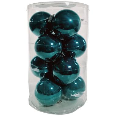 Pallina Natale Vetro cm.10 Blu Petrolio Lucido Set pz.12 |Silani