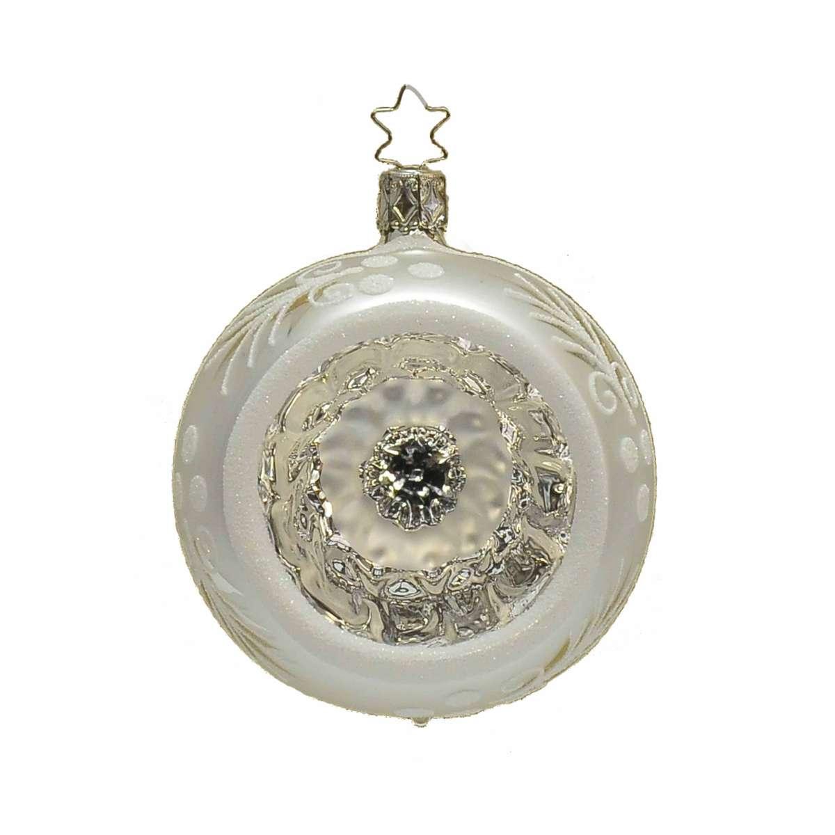 Pallina Natale Vetro Collezione cm.8 Argento e bianco |Inge's Glass