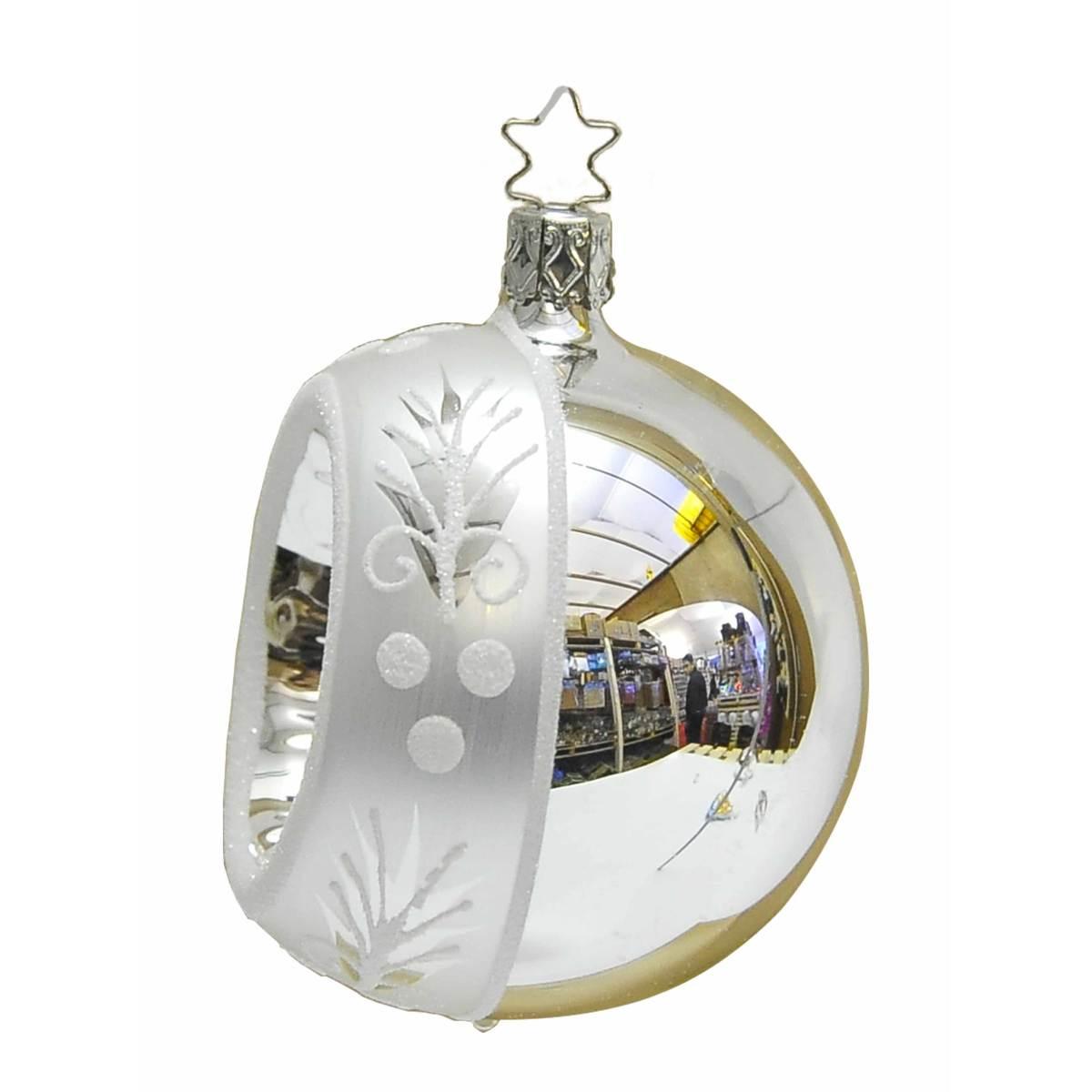 Pallina Natale Vetro Collezione cm.8 Argento e bianco |Inge's Glass