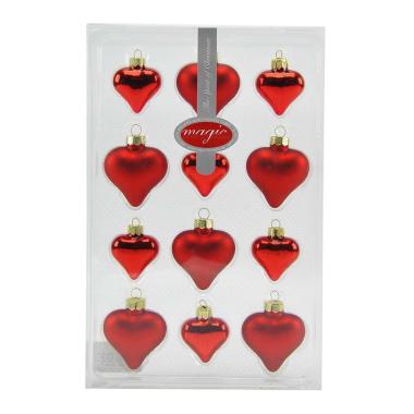 Pallina Natale Vetro cm.4/5 Cuore Rosso Set pz.12 |Inge's Glass