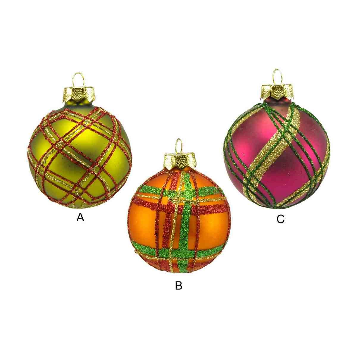 Pallina Natale Vetro Collezione cm.6 Righe Quadri 3 |Inge's Glass