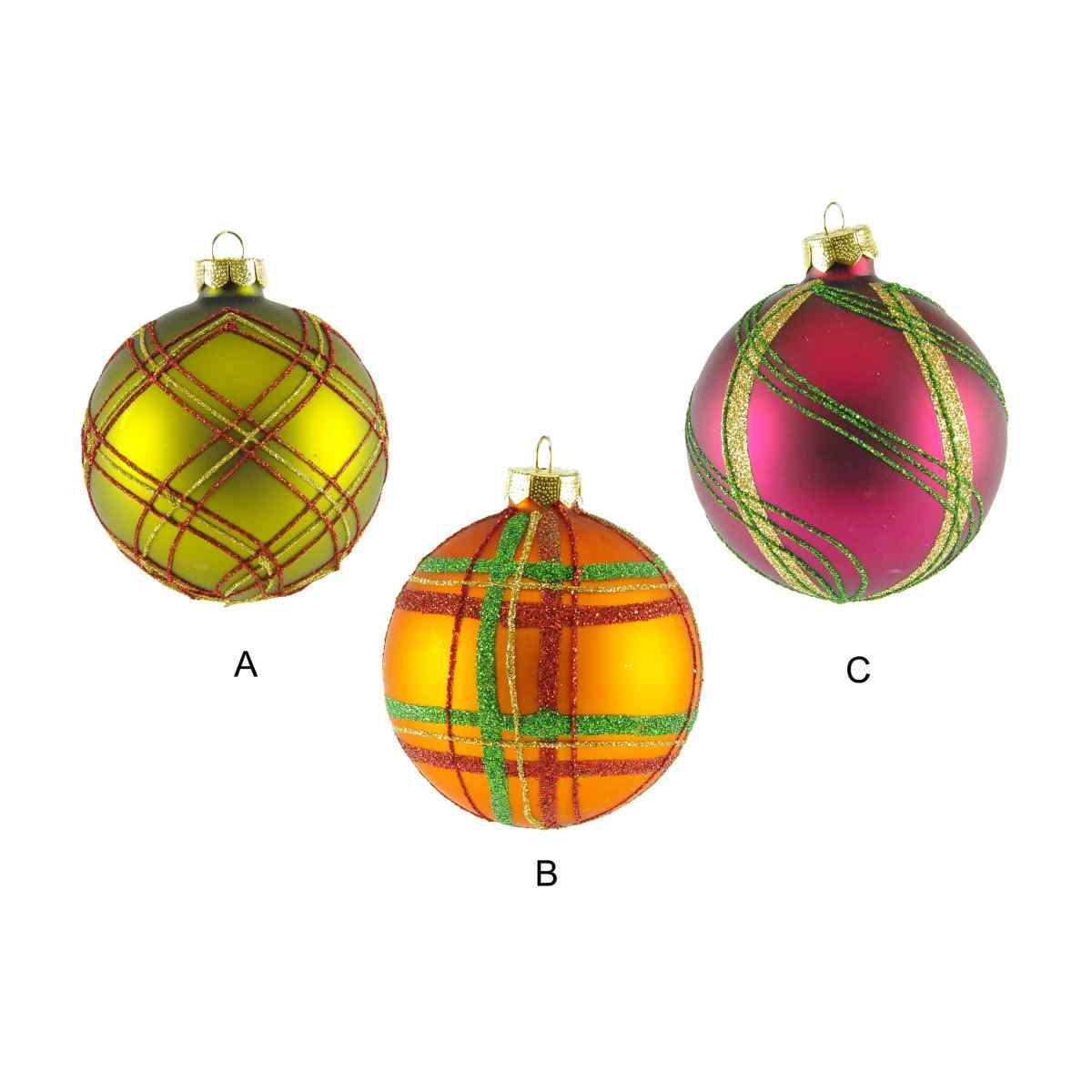 Pallina Natale Vetro Collezione cm.8 Righe Quadri |Inge's Glass