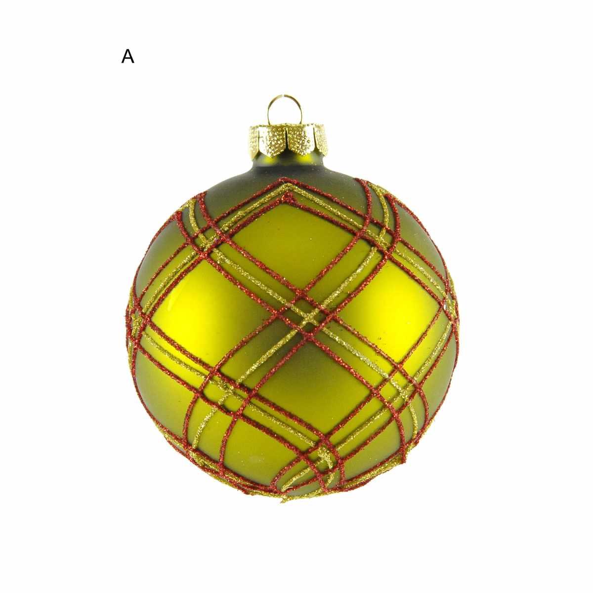 Pallina Natale Vetro Collezione cm.8 Righe Quadri |Inge's Glass