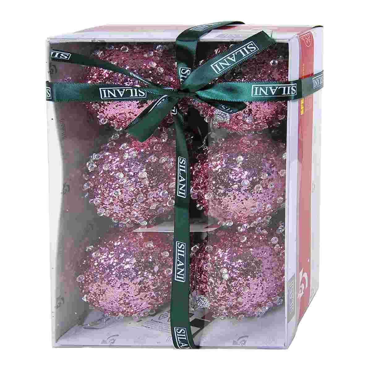 Pallina Natale cm.8 Rosa Diamond Set pz.6 |Silani
