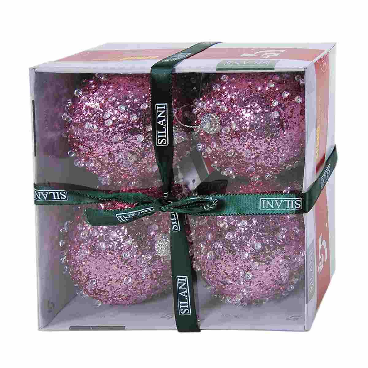 Pallina Natale cm.10 Rosa Diamond Set pz.4 |Silani