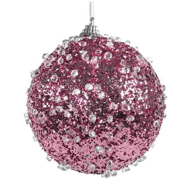 Pallina Natale cm.10 Rosa Diamond Set pz.4 |Silani