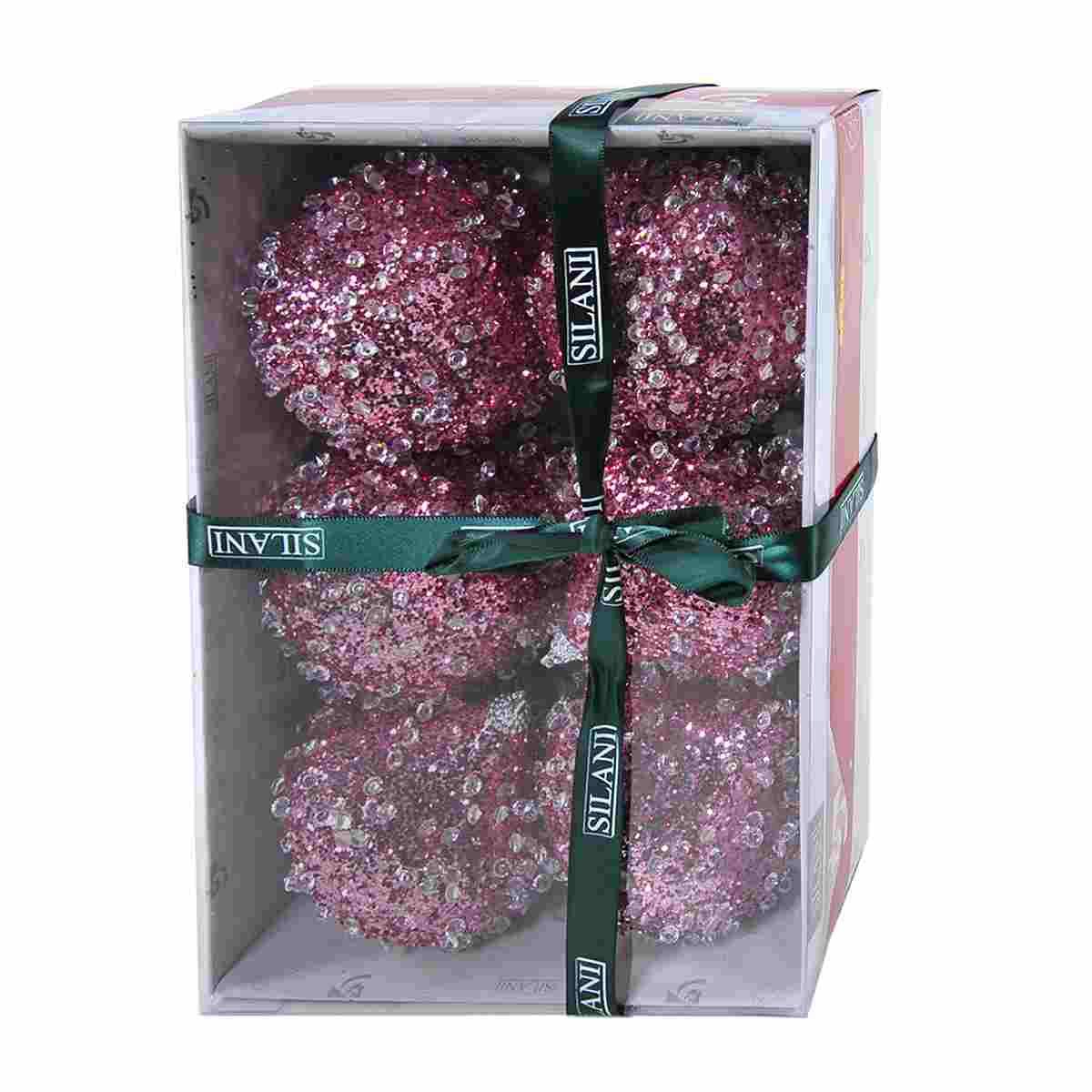Pallina Natale cm.10 Rosa Goccia Diamond Set pz.6 |Silani