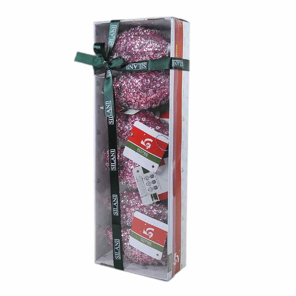 Pallina Natale cm.10 Rosa Goccia Diamond Set pz.6 |Silani