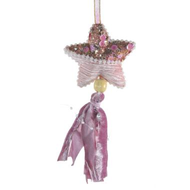 Decorazione Natalizia Stella Rosa Velluto cm.8x18 |Silani