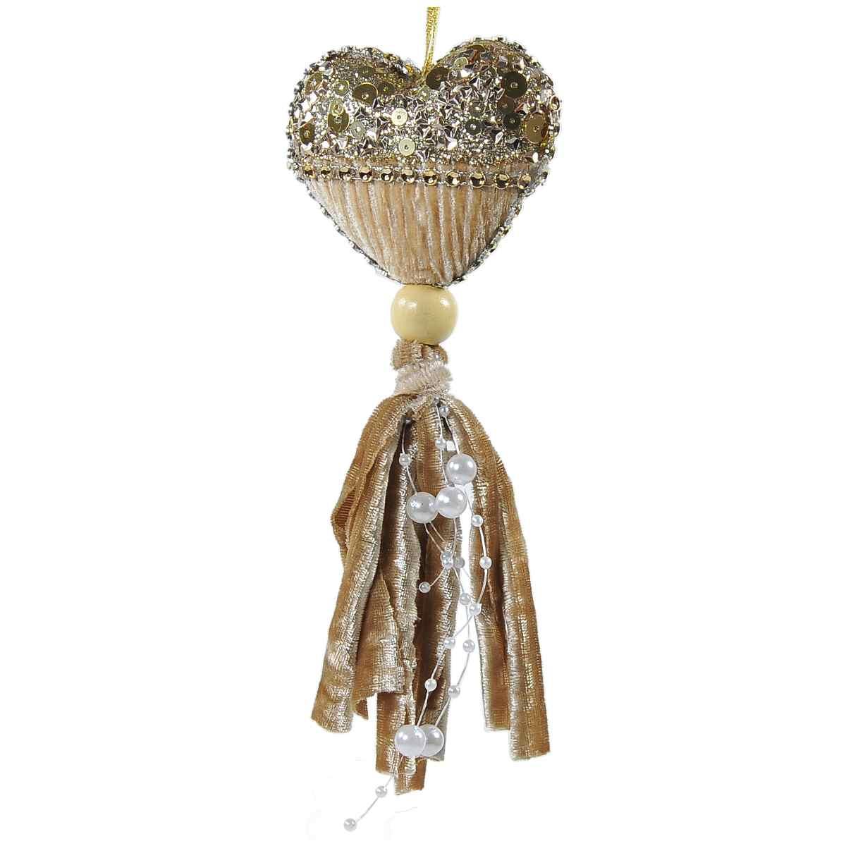 Decorazione Natalizia Cuore Oro Velluto cm.8x18 |Vacchetti