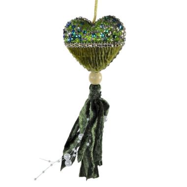 Decorazione Natalizia Cuore Verde Velluto cm.8x18 |Silani