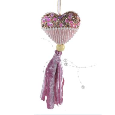 Decorazione Natalizia Cuore Rosa Cipria Velluto cm.8x18 |Silani