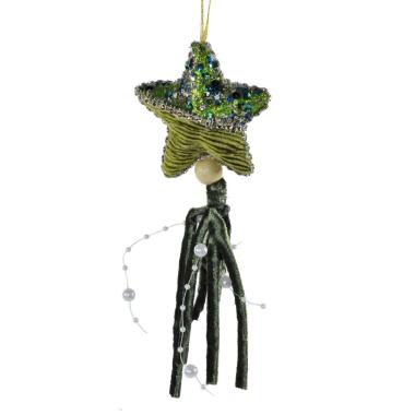 Decorazione Natalizia Stella Verde Velluto cm.8x18 |Silani