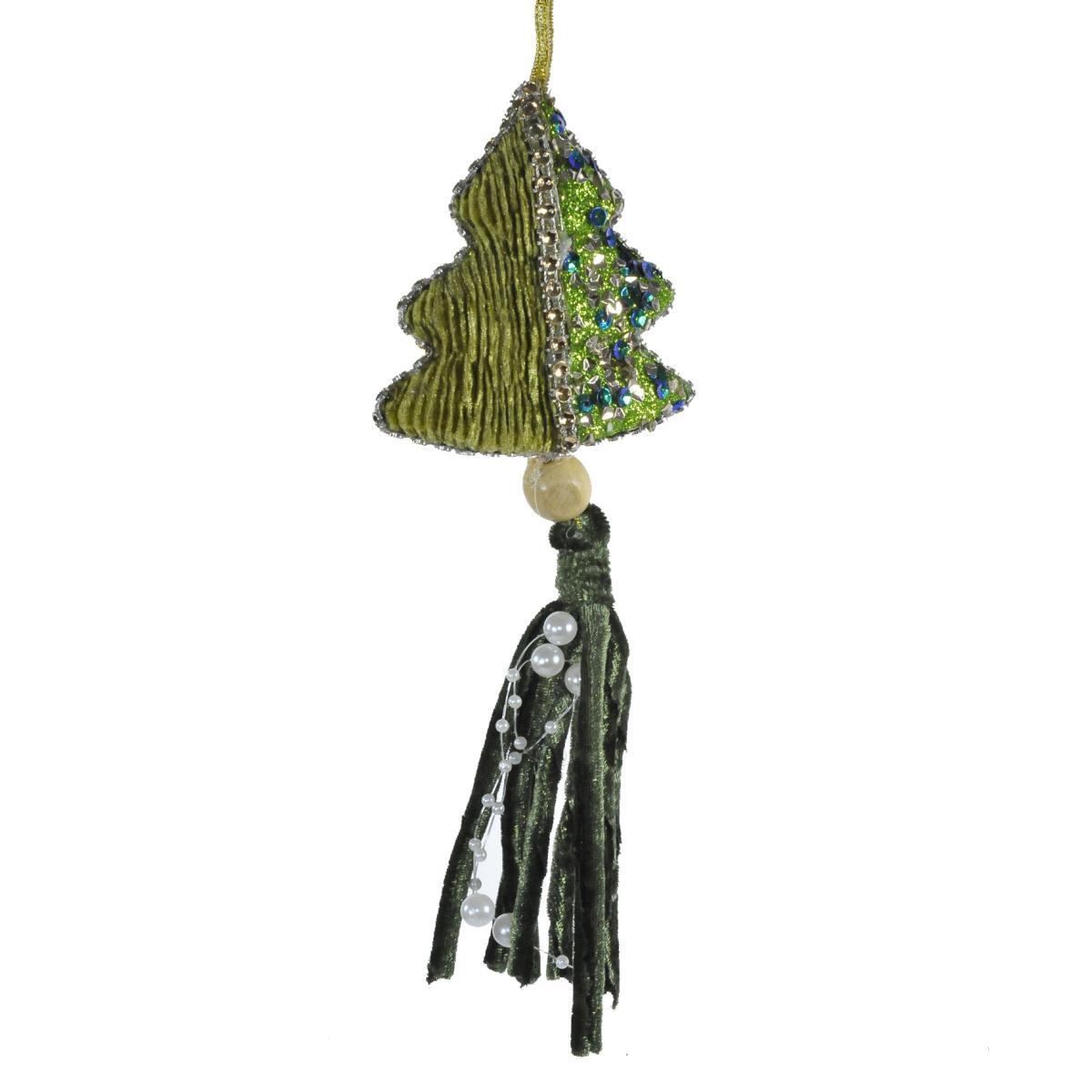 Decorazione Natalizia Albero Verde Verde Velluto cm.8x18 |Silani