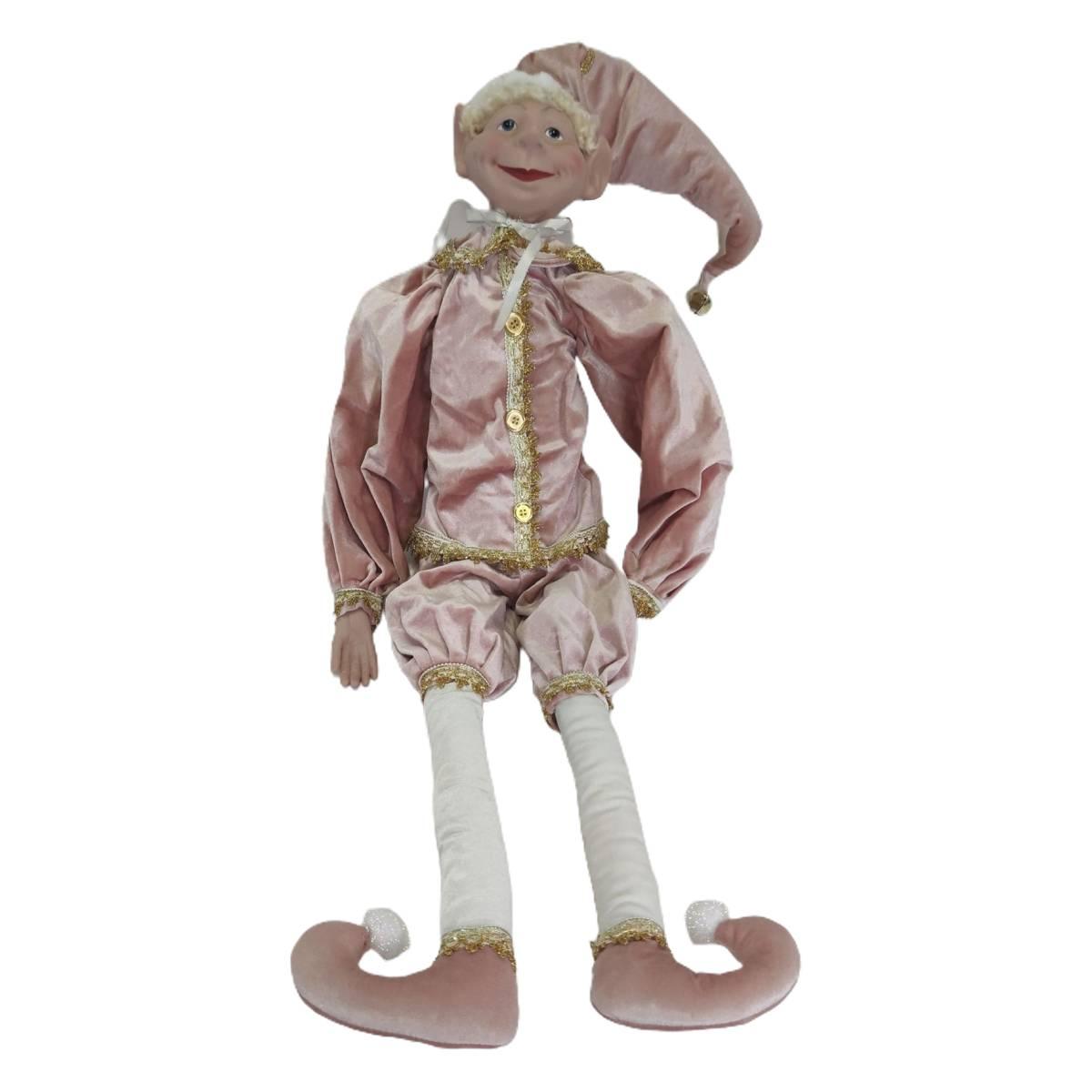Elfo Giullare Seduto in Tessuto Rosa cm.110 |Silani
