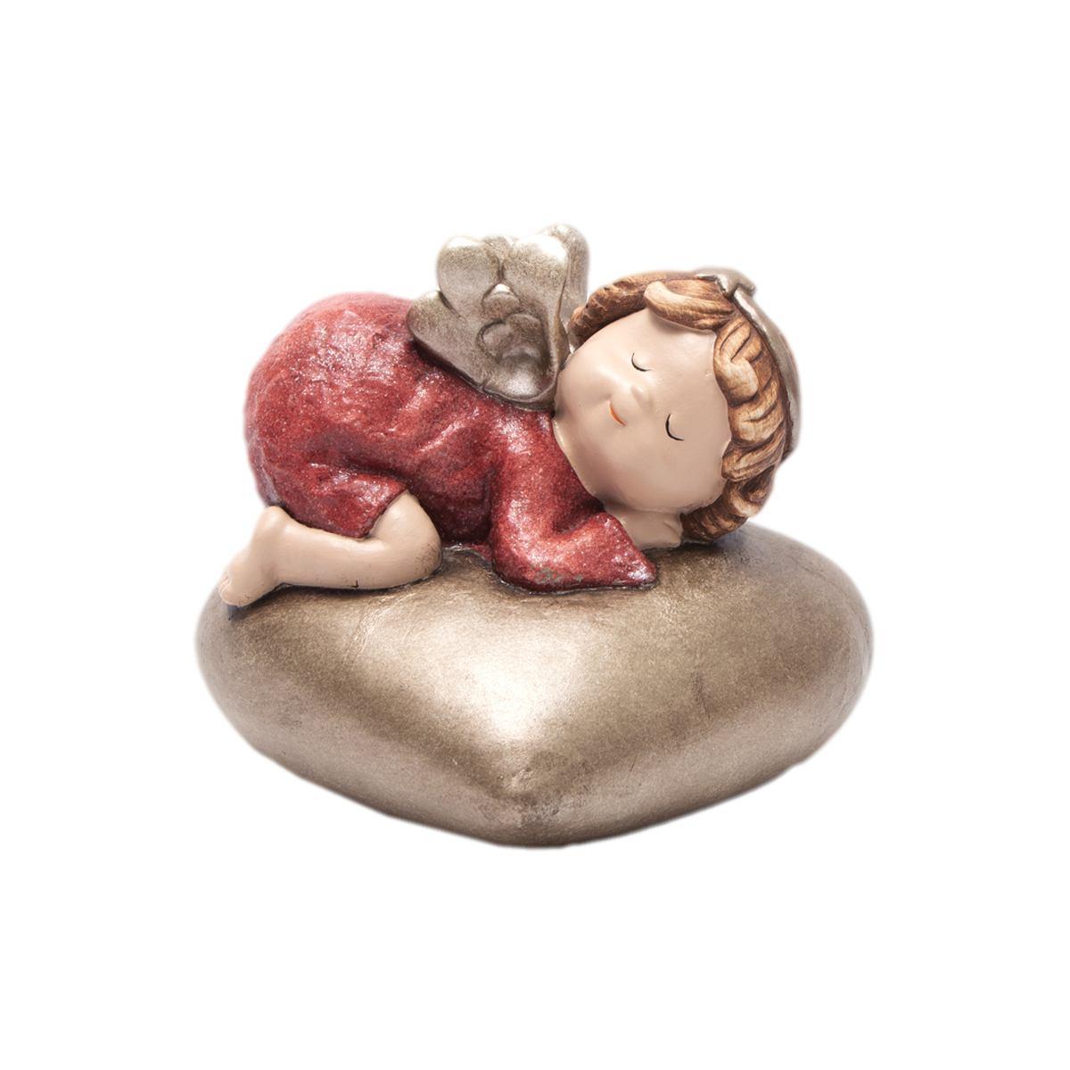 Angelo Resina con Cuore con Abito Rosso cm.30x23 |Silani