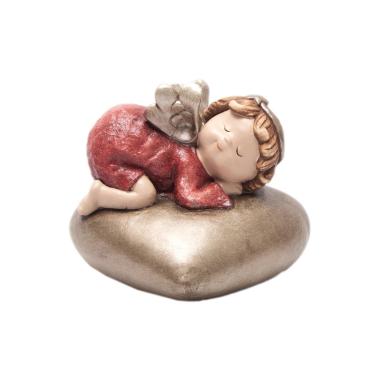 Angelo Resina con Cuore con Abito Rosso cm.30x23 |Silani