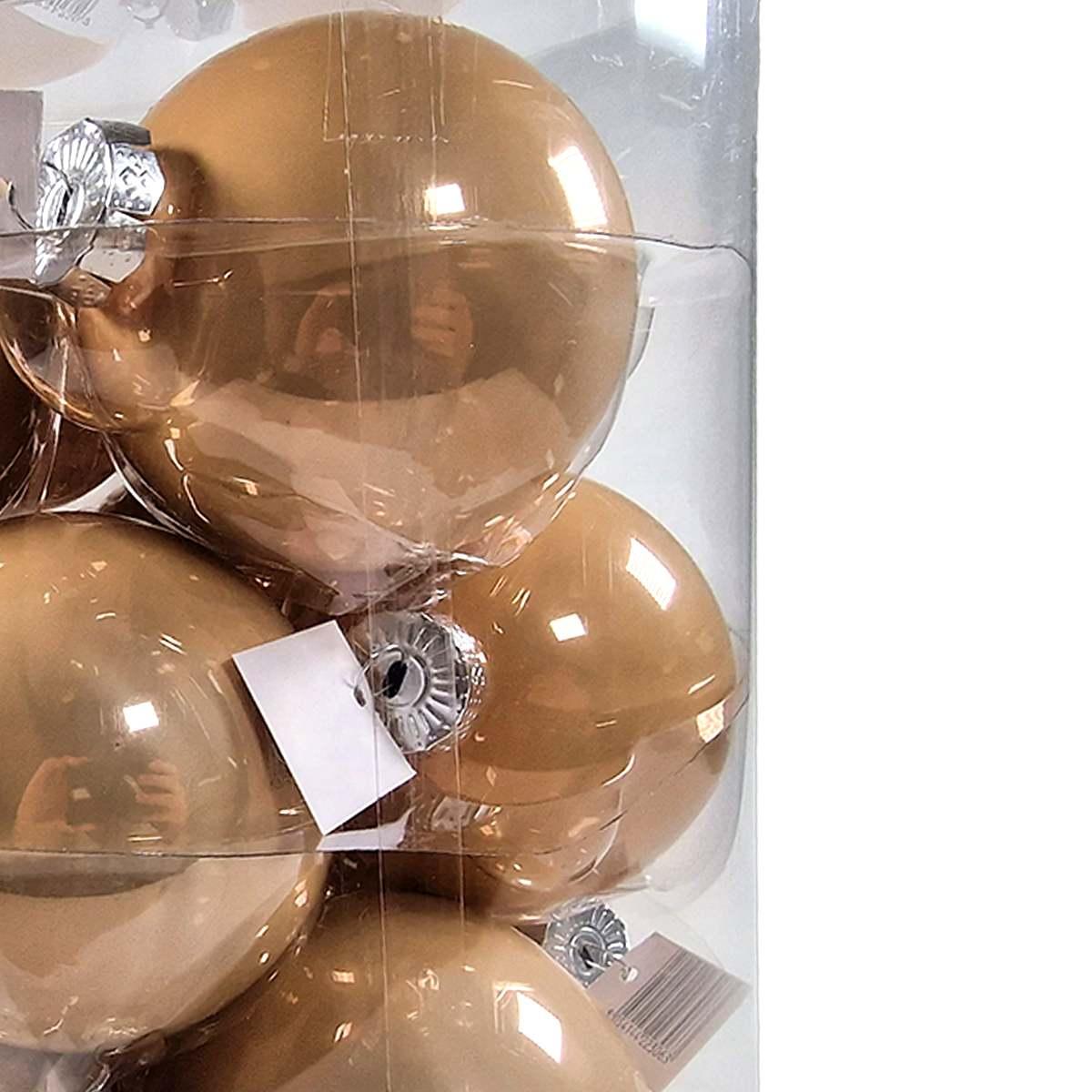 Pallina Natale Vetro cm.8 Oro Champagne Lucide Set pz.16 |Silani