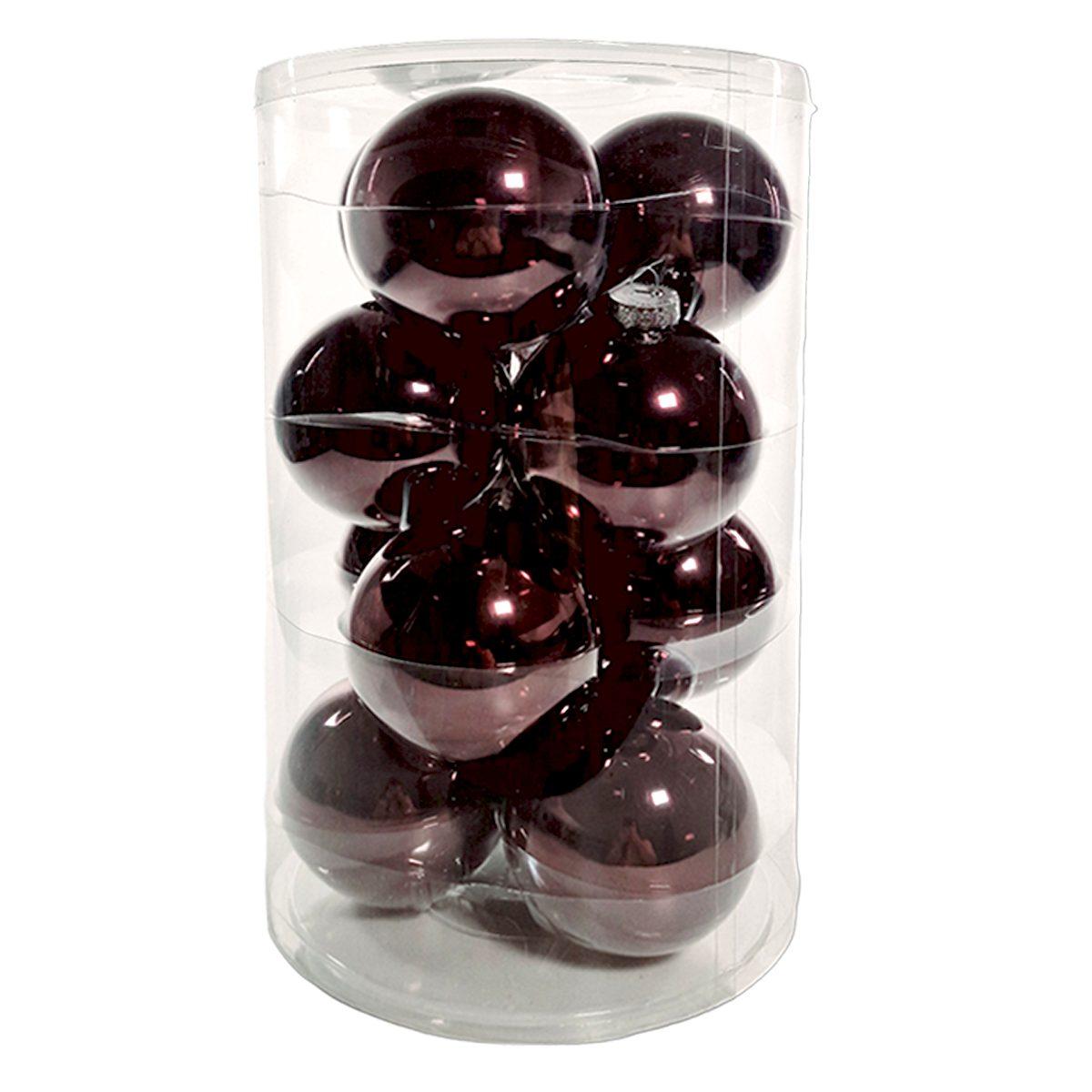 Pallina Natale Vetro cm.10 Marrone Fango Lucide Set pz.12 |Silani