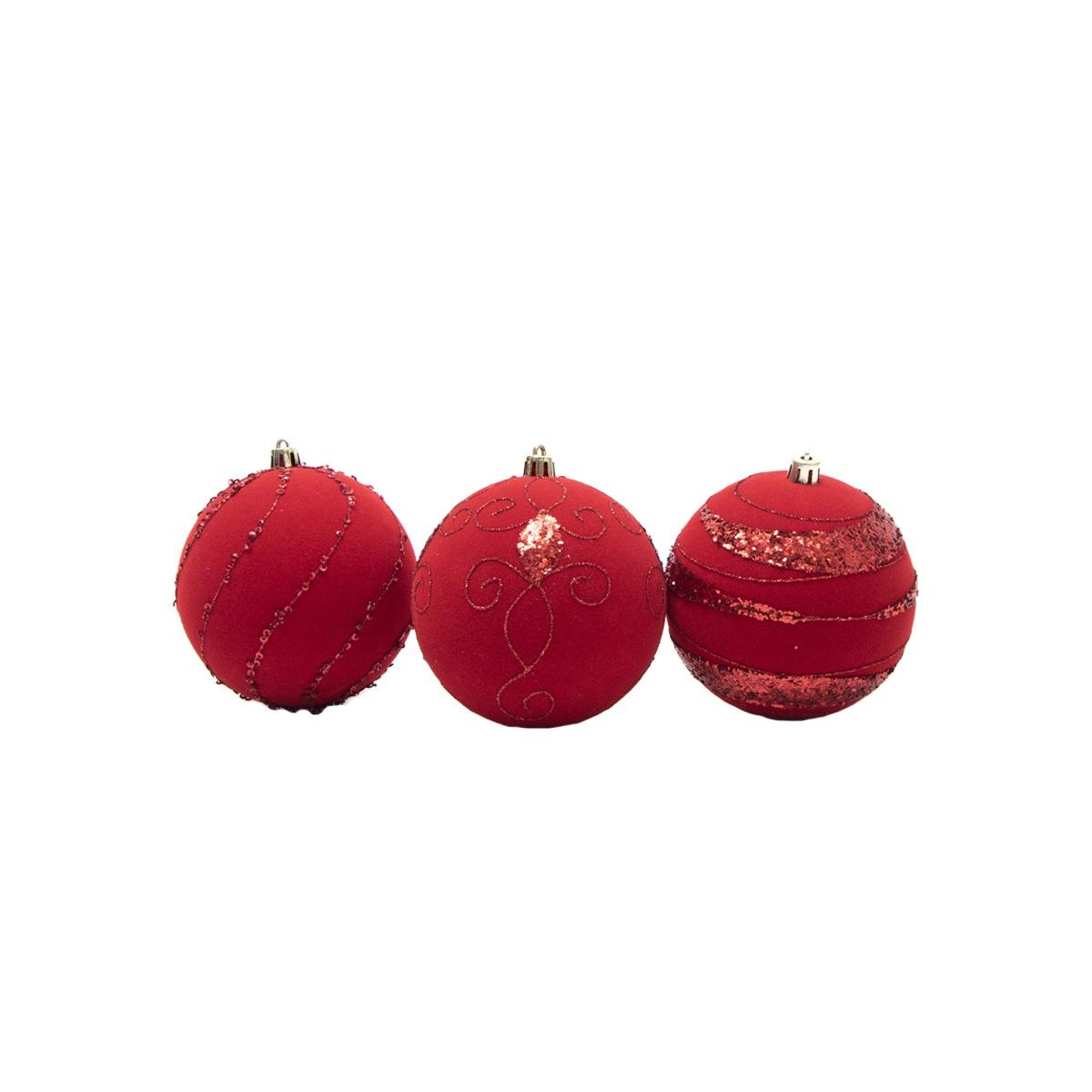 Pallina Natale cm.6 Velluto Rosso con Paillettes Set pz.5 |Silani