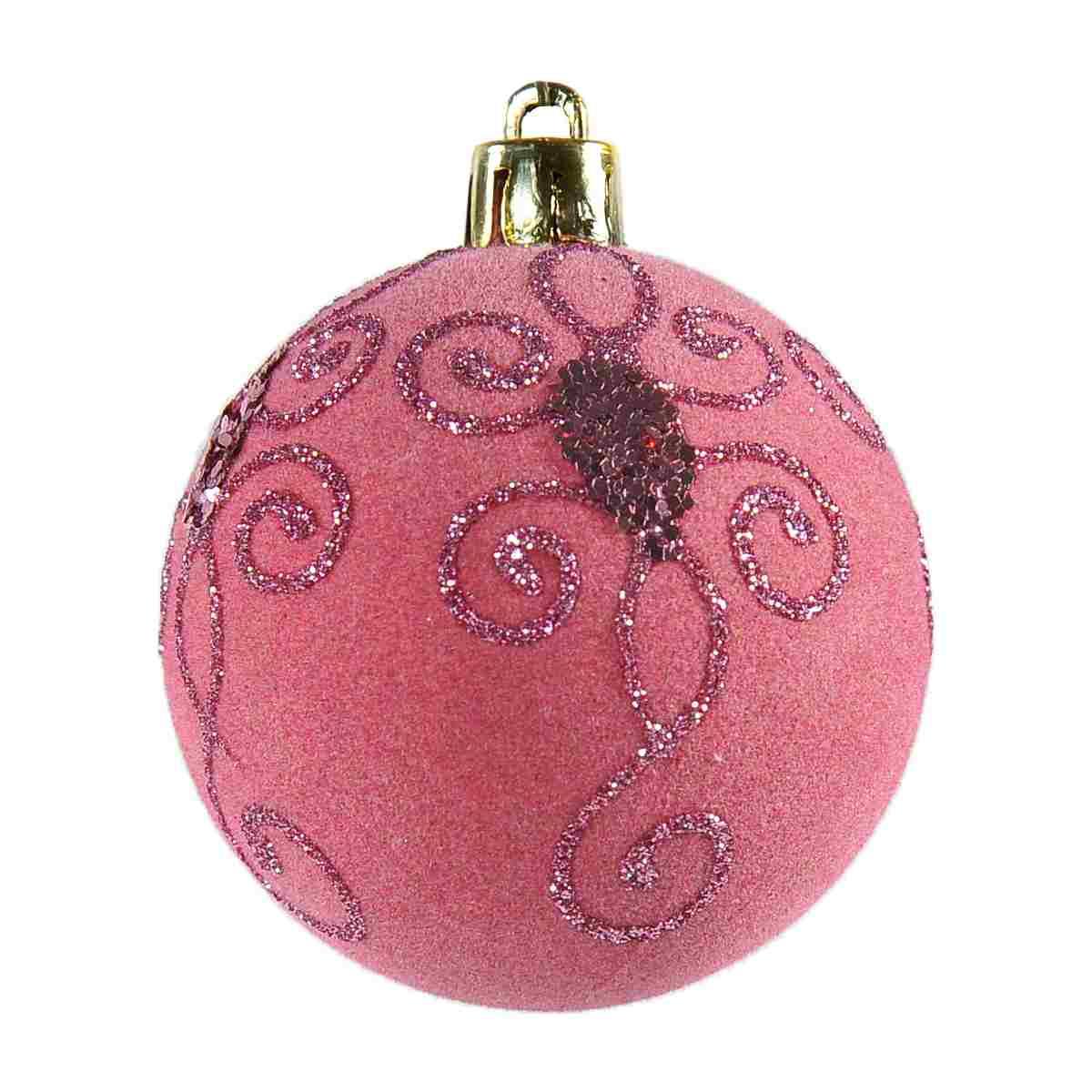 Pallina Natale cm.Ø6 Velluto Rosa con Paillettes Set pz.5 |Silani