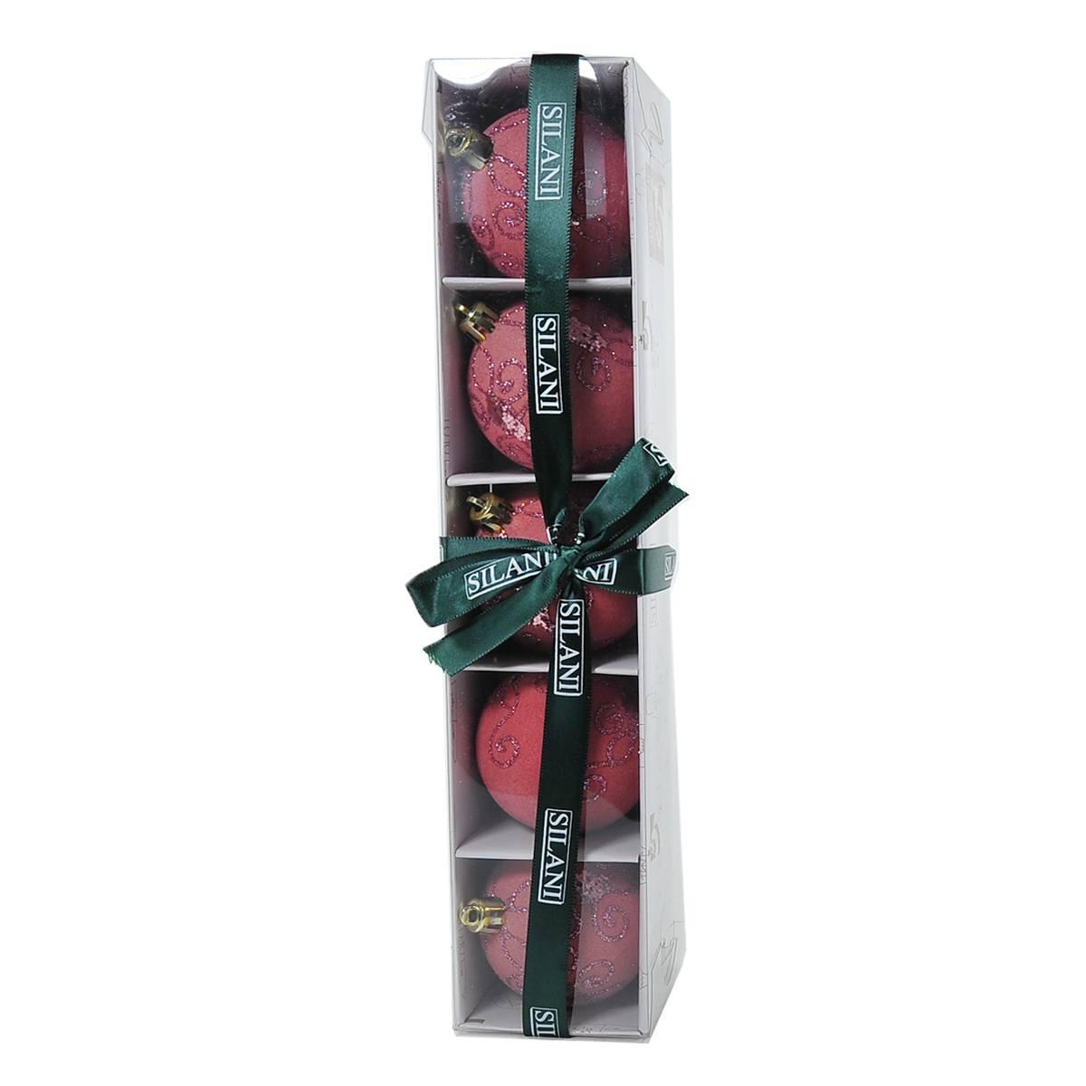 Pallina Natale cm.Ø6 Velluto Rosa con Paillettes Set pz.5 |Silani