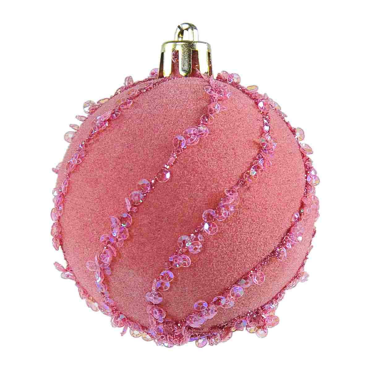 Pallina Natale cm.Ø6 Velluto Rosa con Paillettes Set pz.5 |Silani