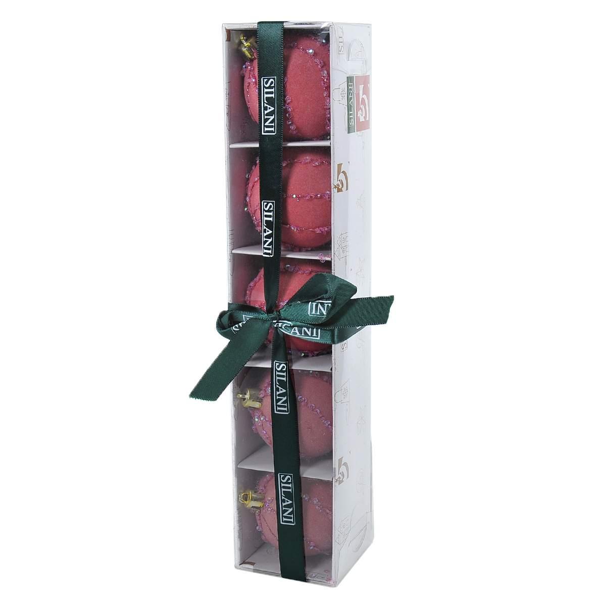 Pallina Natale cm.Ø6 Velluto Rosa con Paillettes Set pz.5 |Silani