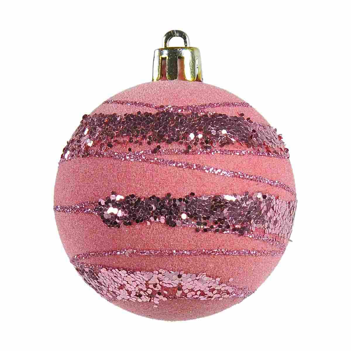 Pallina Natale cm.Ø6 Velluto Rosa con Paillettes Set pz.5 |Silani