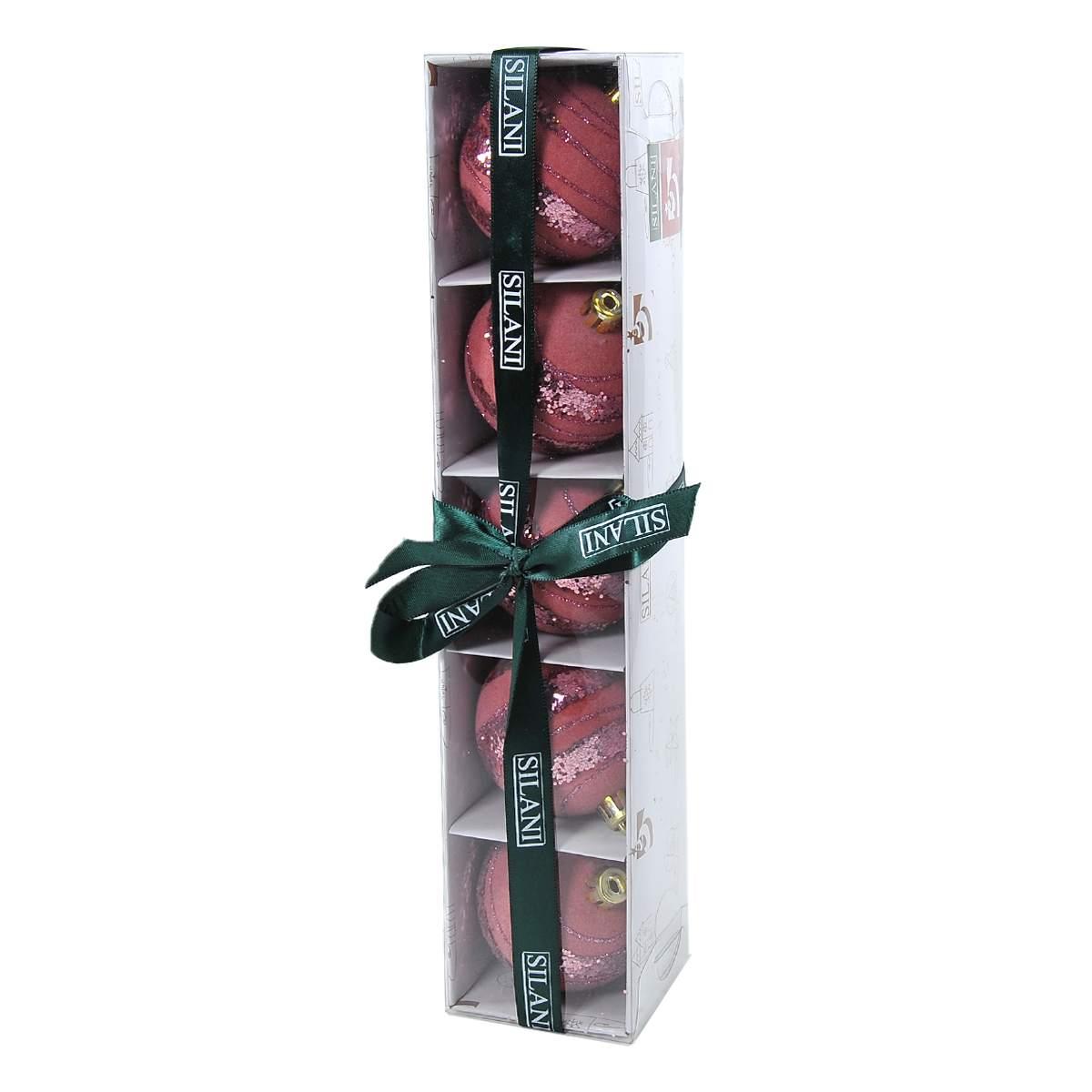 Pallina Natale cm.Ø6 Velluto Rosa con Paillettes Set pz.5 |Silani