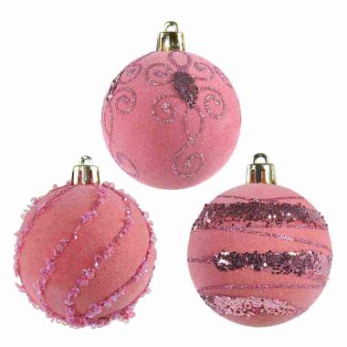 Pallina Natale cm.Ø6 Velluto Rosa con Paillettes Set pz.5 |Silani