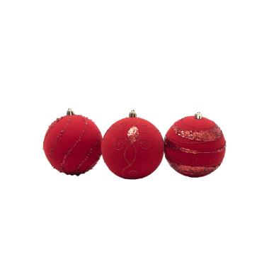 Pallina Natale cm.10 Velluto Rosso con Paillettes Set pz.3 |Silani