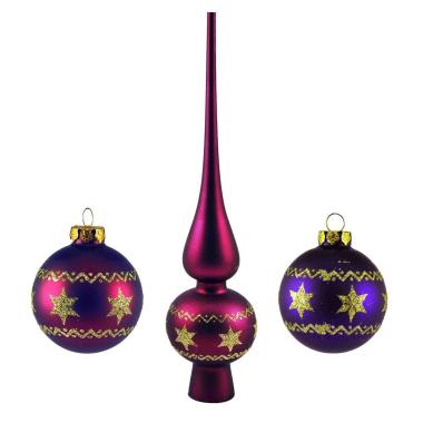 Pallina Natale Vetro cm.6 Viola Set con Puntale Set pz.9 |Inge's Glass